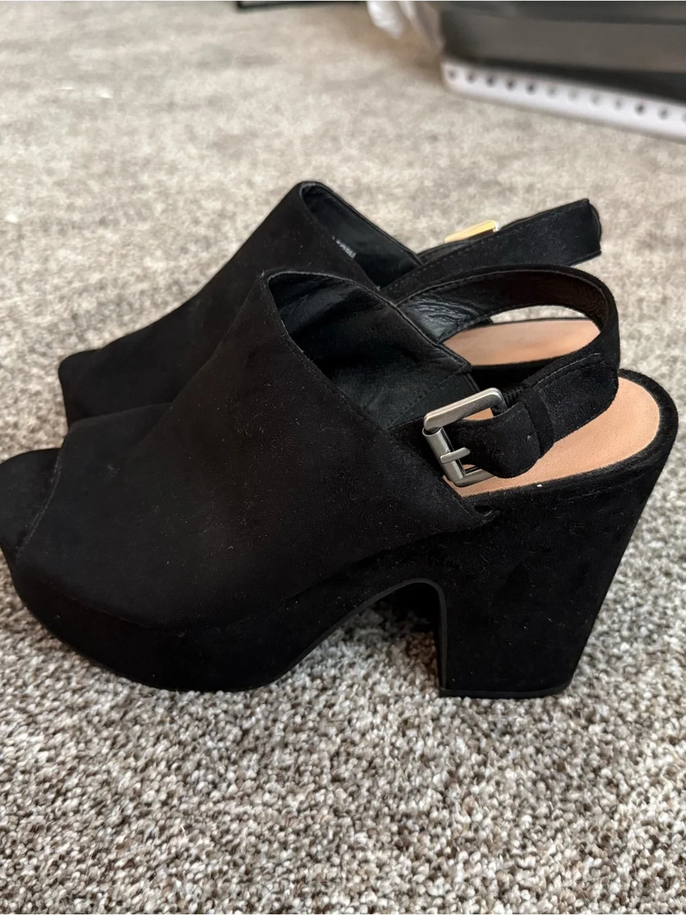 Chinese Laundry Black Suede Peep-Toe Slingback Platform Heels - Women